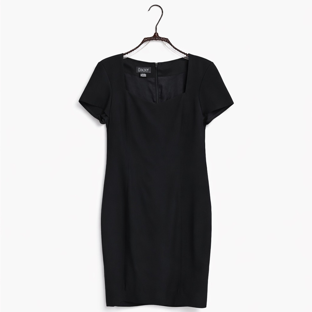 Gillian Black Dress Size 10 Square Neck Sheath Cocktail Workwear Lined
